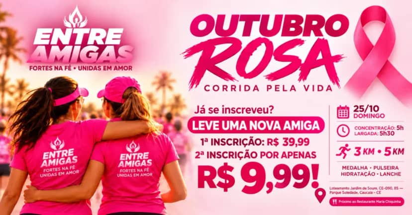 Capa do evento Treinão Outubro ROSA - Corrida pela vida! 